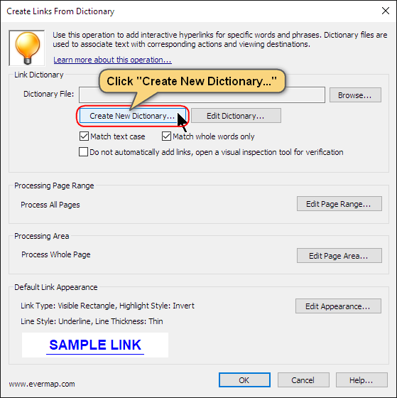 Click the Create New Dictionary button